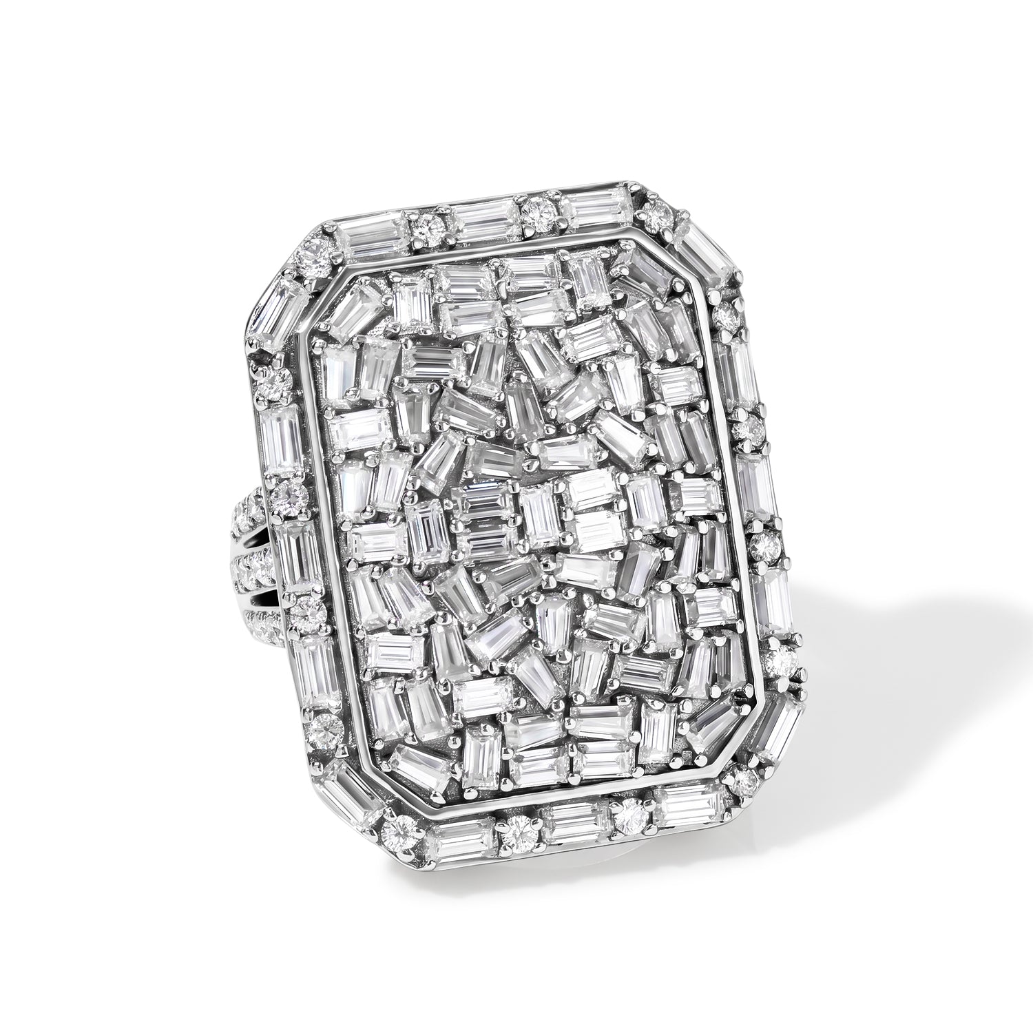 D'Joy Moissanite Statement Ring in Rhodium Overlay Sterling Silver 4.00 Ct. 8598017 0