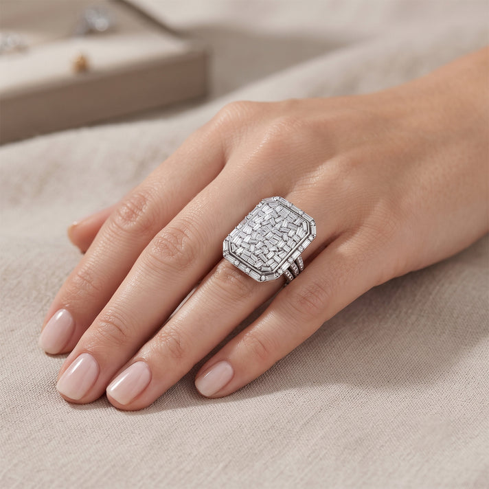 D'Joy Moissanite Statement Ring in Rhodium Overlay Sterling Silver 4.00 Ct. 8598017 2