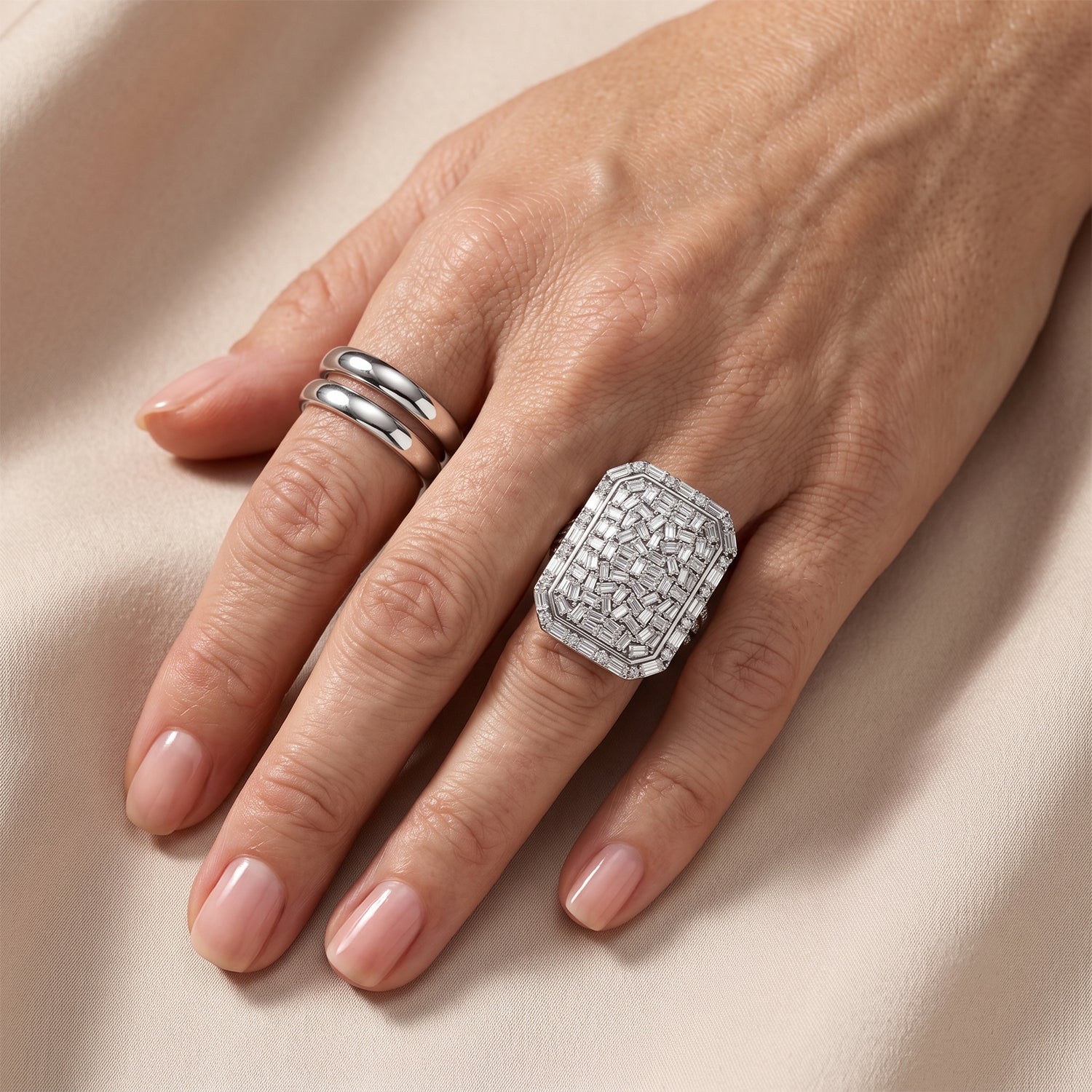 D'Joy Moissanite Statement Ring in Rhodium Overlay Sterling Silver 4.00 Ct. 8598017 3