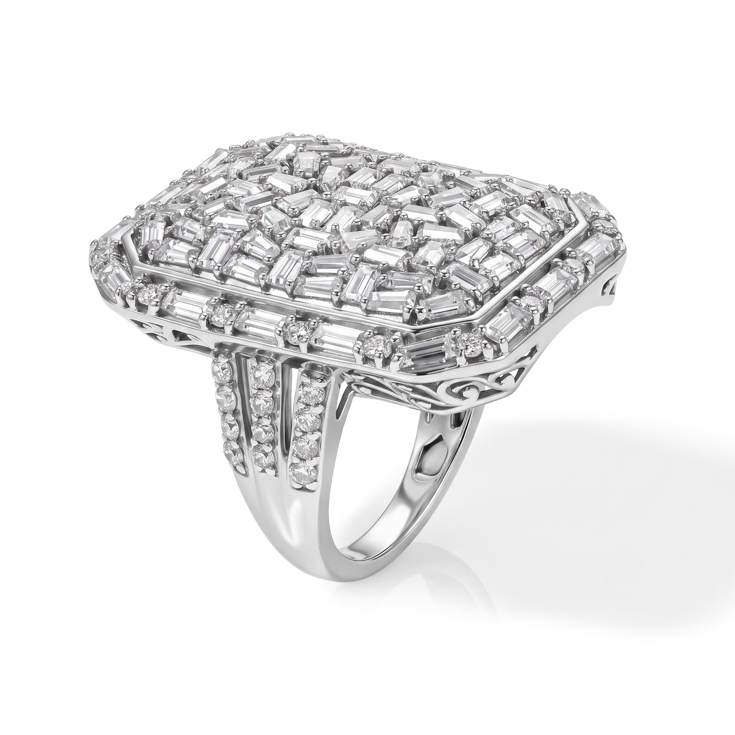 D'Joy Moissanite Statement Ring in Rhodium Overlay Sterling Silver 4.00 Ct. 8598017 4