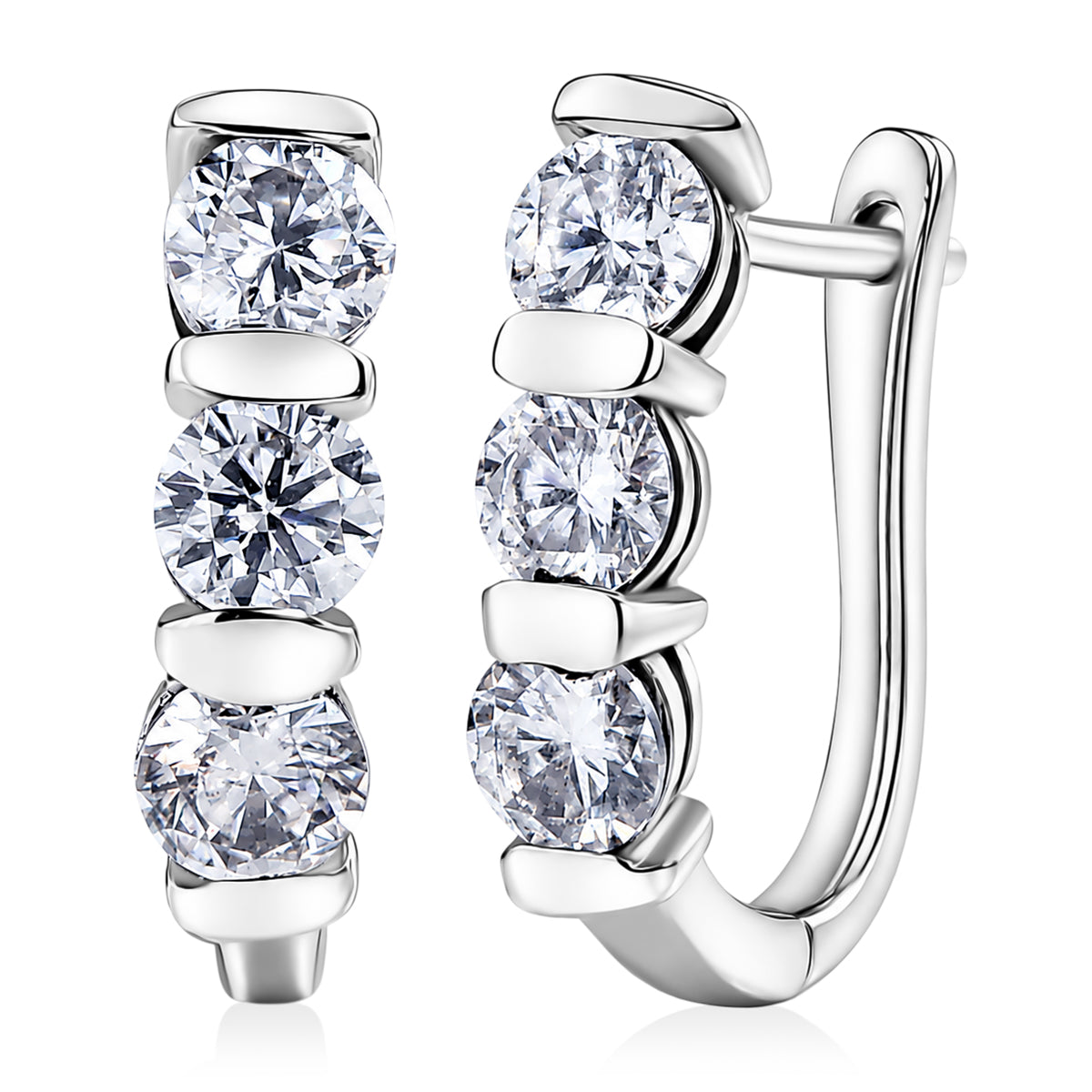 D'Joy Moissanite Hoop Earring with Clasp in Platinum Overlay Sterling Silver 1.40 Ct. V32512973 0