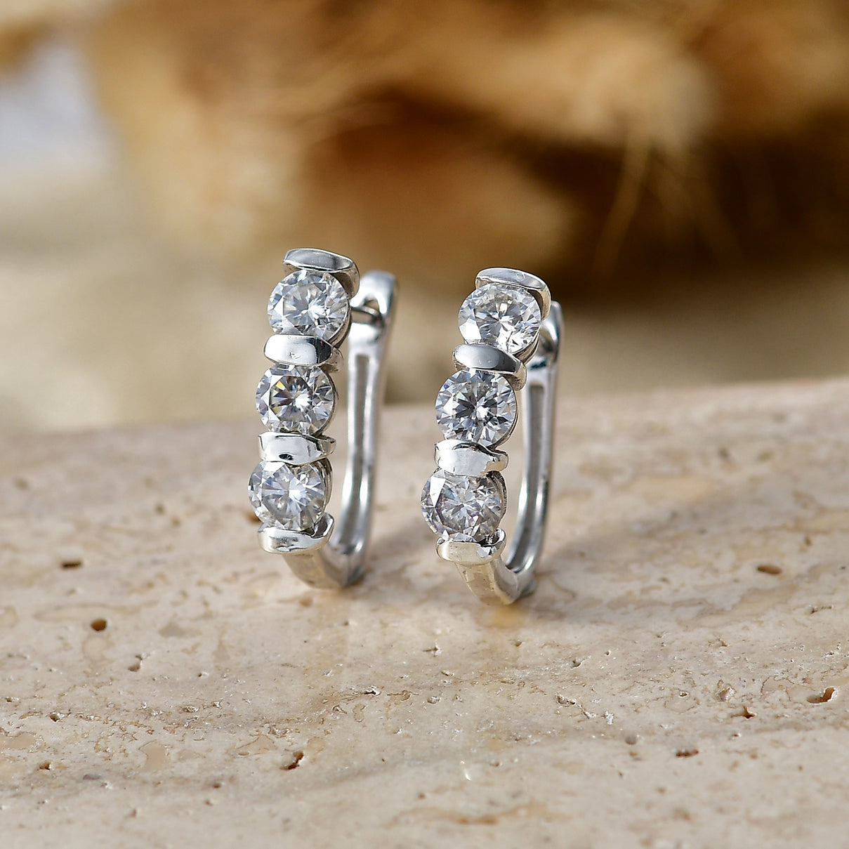 D'Joy Moissanite Hoop Earring with Clasp in Platinum Overlay Sterling Silver 1.40 Ct. V32512973 3