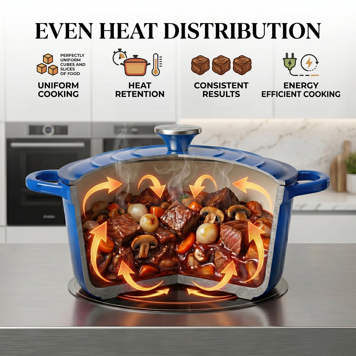 8-Piece Enamelled Cast Iron Cookware Set - 2L, 3L &amp; 4L Lidded Casserole, Bakeware &amp; Square Roaster - Blue 8598151 5