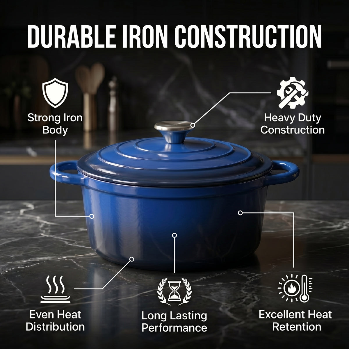 8-Piece Enamelled Cast Iron Cookware Set - 2L, 3L &amp; 4L Lidded Casserole, Bakeware &amp; Square Roaster - Blue 8598151 7