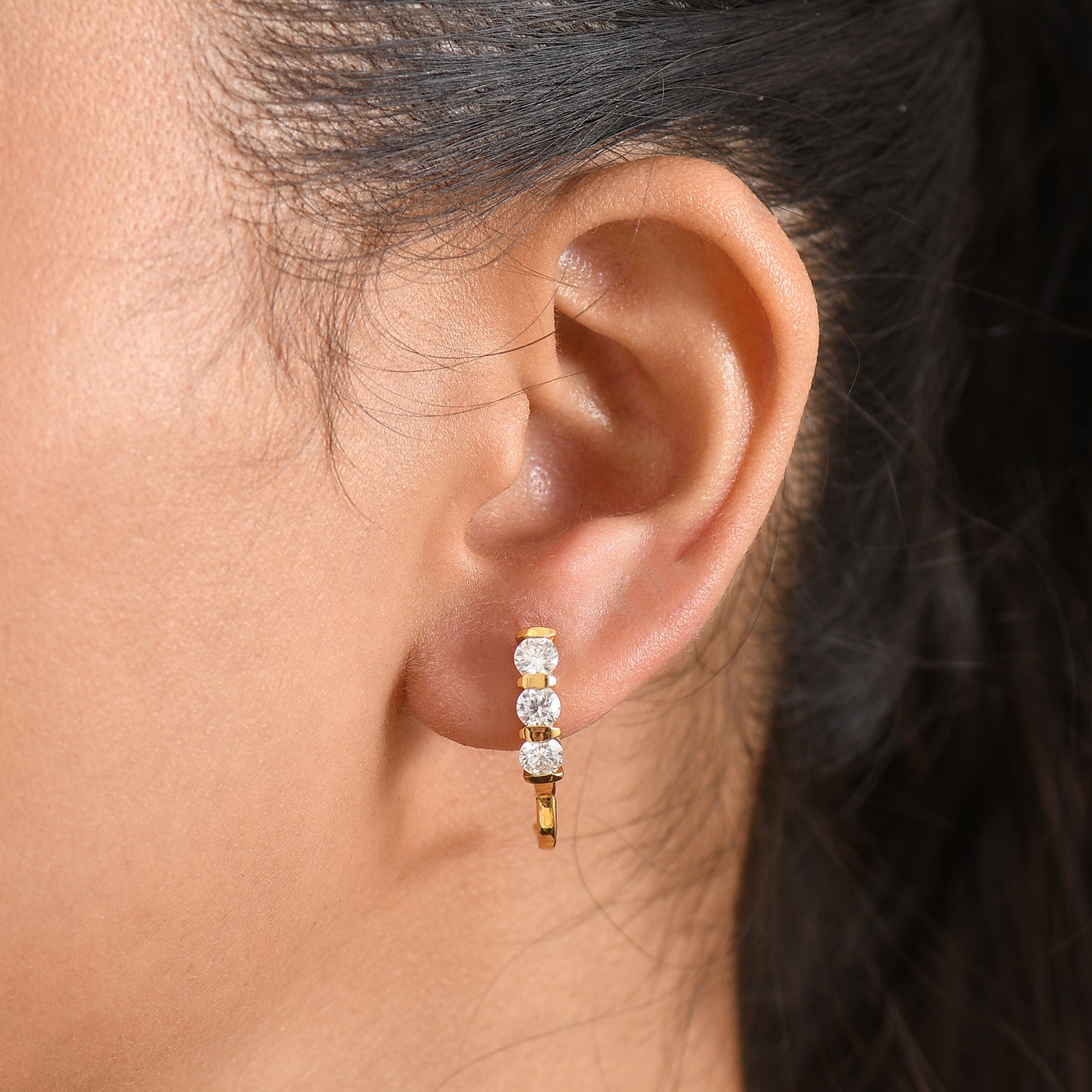 D'Joy Moissanite Hoop Earring with Clasp in 18K Vermeil Yellow Gold Plated Sterling Silver 1.40 Ct. V32519786 2