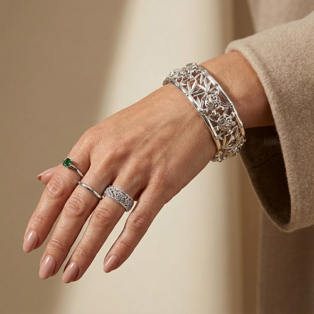 Royal Bali Collection - D'Joy Sterling Silver Cuff Bangle (Size - 7.5), Silver Wt. 26.20 Gms 8598531 2
