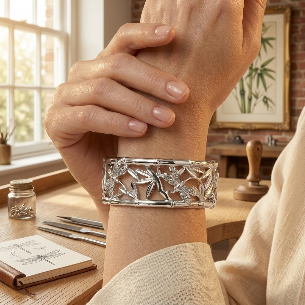 Royal Bali Collection - D'Joy Sterling Silver Cuff Bangle (Size - 7.5), Silver Wt. 24.80 Gms_8598533_1