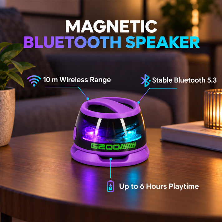 Magnetic Portable Bluetooth 5.3 Speaker with RGB LED Lights &amp; TWS - Purple 8598659 2