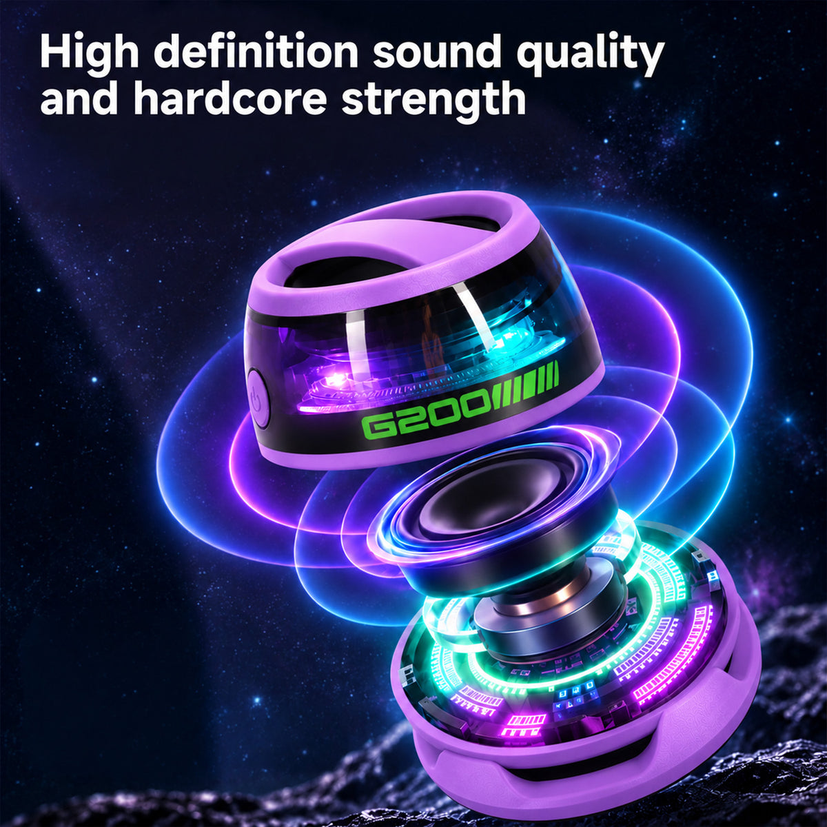Magnetic Bluetooth 5.3 Speaker with RGB LED Lights &amp; TWS - Purple 8598659 4