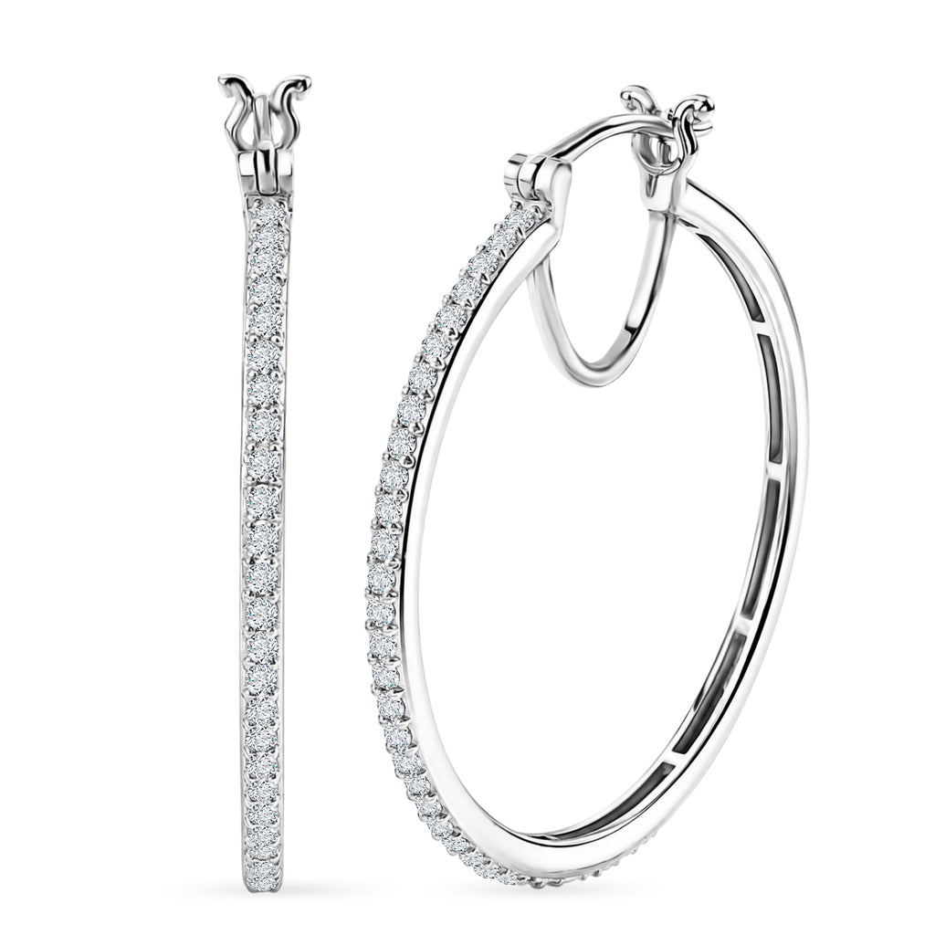 Luxuriant - Lab Grown Diamond (SI/G-H) Large Hoop Earring with Clasp in Rhodium Overlay Sterling Silver 0.75 Ct._8599189
