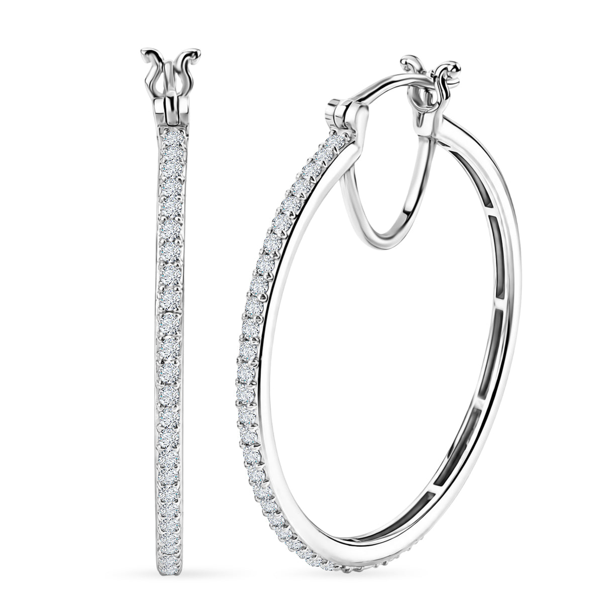 Luxuriant - Lab Grown Diamond (SI/G-H) Large Hoop Earring with Clasp in Rhodium Overlay Sterling Silver 0.75 Ct. 8599189 0