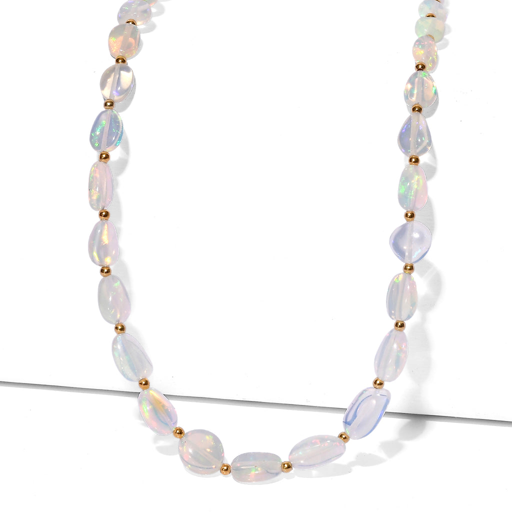 AAA Ethiopian Opal Necklace (Size - 18+2 Ext) in 18K Vermeil Yellow Gold Plated Sterling Silver_8599215