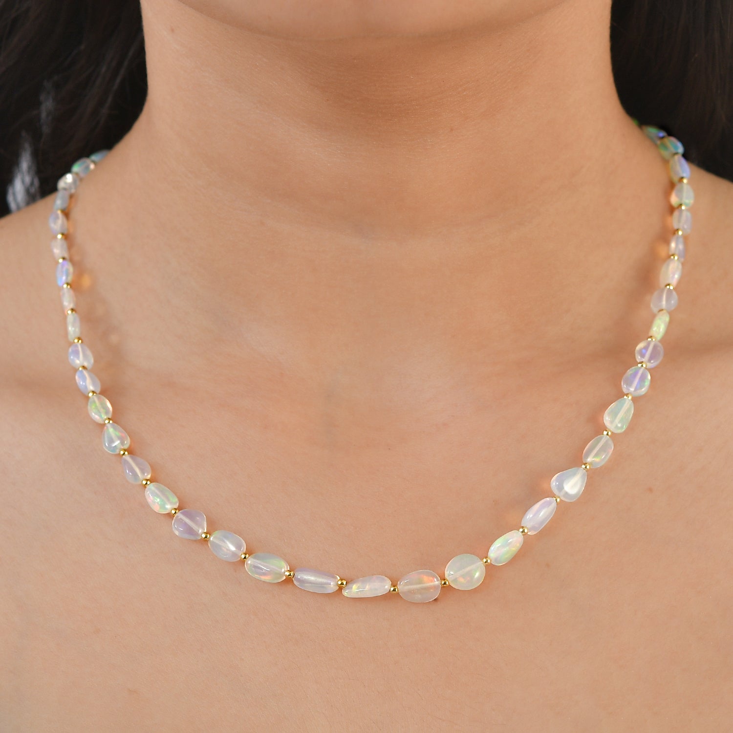 AAA Ethiopian Opal Necklace (Size - 18-2 Ext) in 18K Vermeil Yellow Gold Plated Sterling Silver 8599215 2