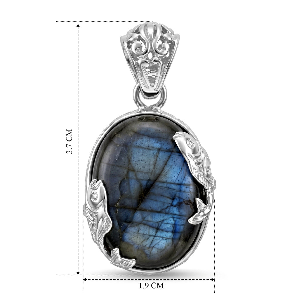 Royal Bali Collection - D'Joy Labradorite Sterling Silver Oval Design Solitaire Pendant 19.70 Ct._8599244_5