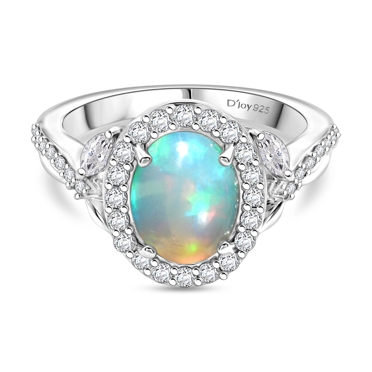 D'Joy Ethiopian Opal &amp; Moissanite Halo Ring in Rhodium Overlay Sterling Silver 1.50 Ct. V32514233 0