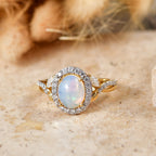 Royal Bali Collection - D'Joy Ethiopian Opal & Moissanite Halo Ring in 18K Vermeil Yellow Gold Plated Sterling Silver 1.50 Ct._8599361_2