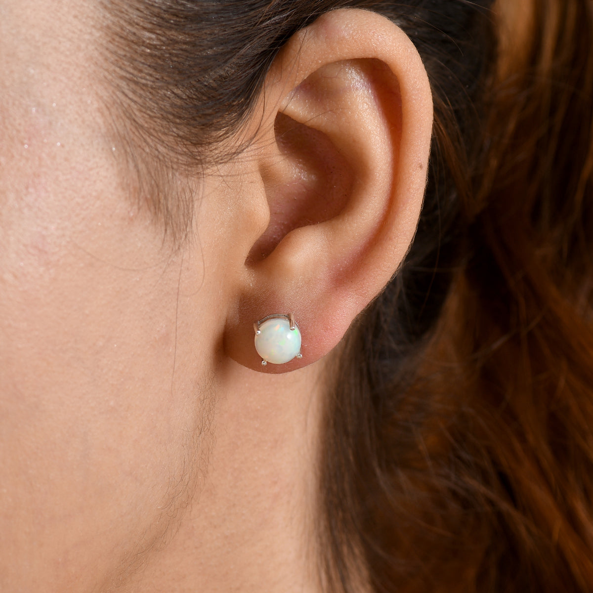 D'Joy Ethiopian Opal Solitaire Stud Earring with Screw Back in Rhodium Overlay Sterling Silver 2.15 Ct. V32513706 2