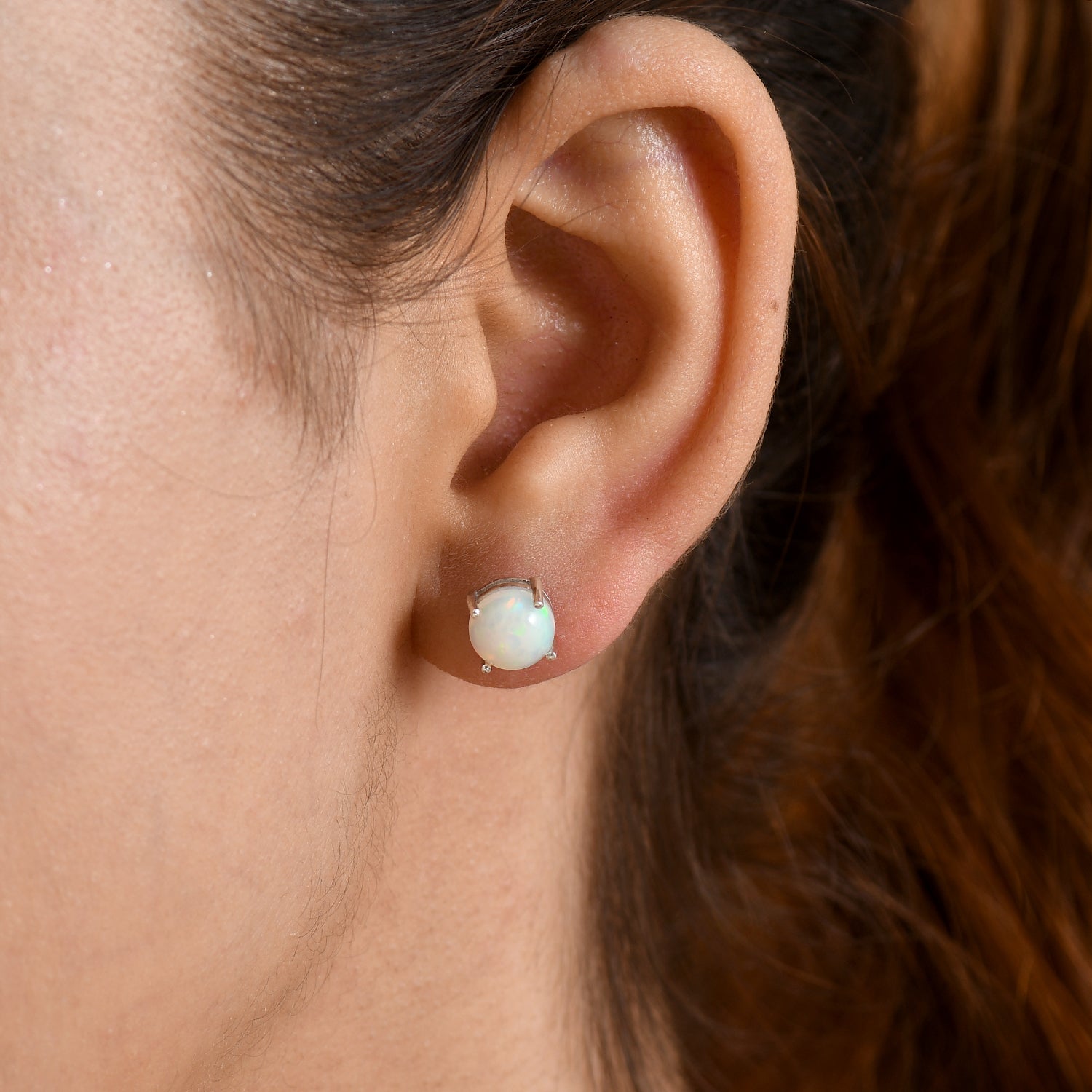 D'Joy Ethiopian Opal Solitaire Stud Earring with Screw Back in Rhodium Overlay Sterling Silver 2.15 Ct. V32513706 2