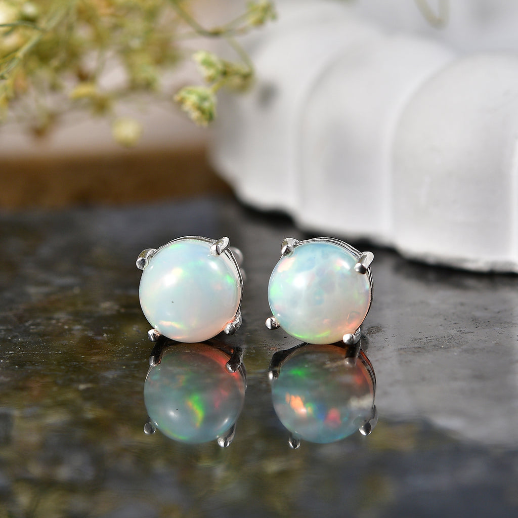 Royal Bali Collection - D'Joy Ethiopian Opal Solitaire Stud Earring with Screw Back in Rhodium Overlay Sterling Silver 2.15 Ct._8599414_2