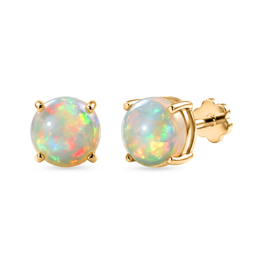 Royal Bali Collection - D'Joy Ethiopian Opal Solitaire Stud Earring with Screw Back in 18K Vermeil Yellow Gold Plated Sterling Silver  2.15 Ct._8599415