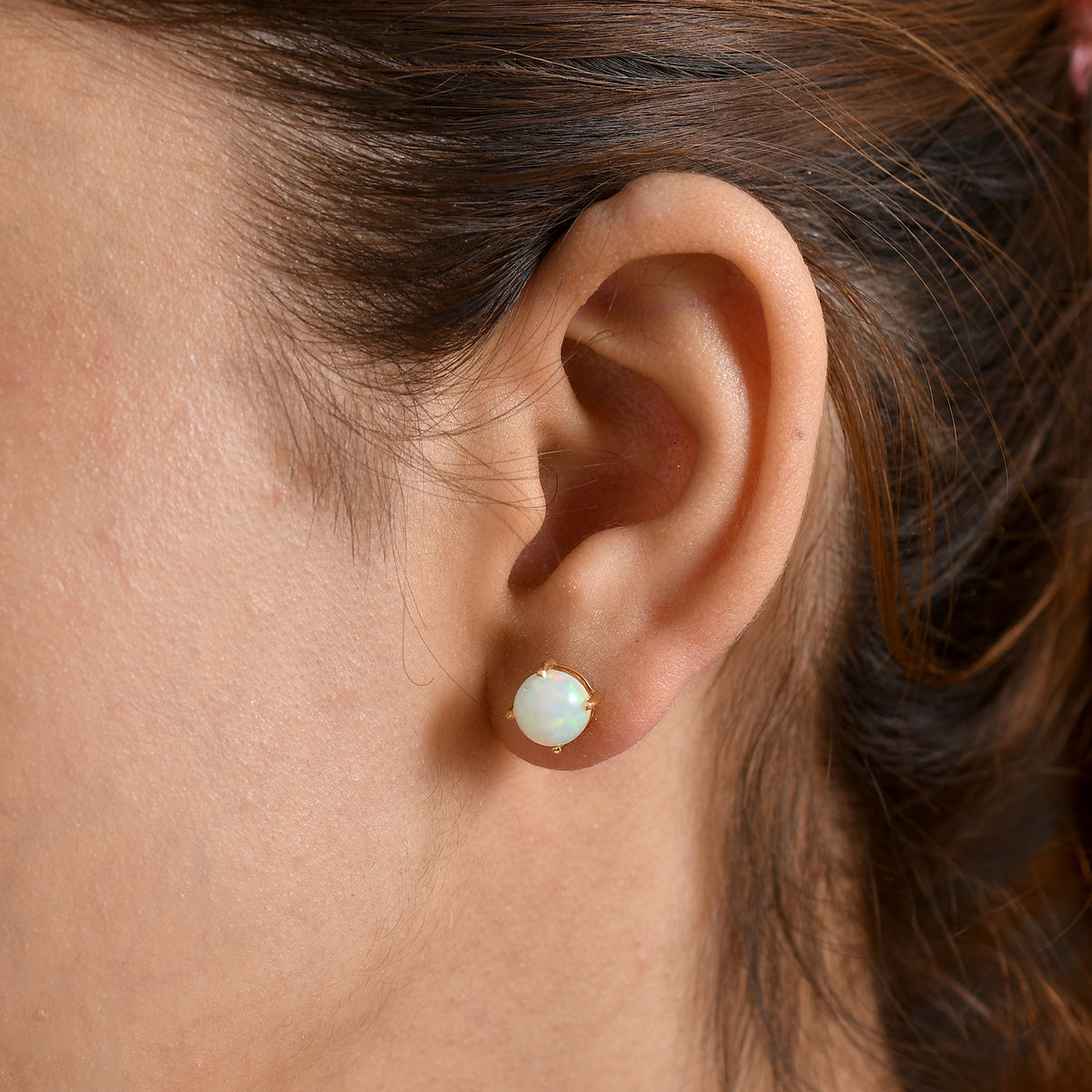 D'Joy Ethiopian Opal Solitaire Stud Earring with Screw Back in 18K Vermeil Yellow Gold Plated Sterling Silver 2.15 Ct. V32519180 2