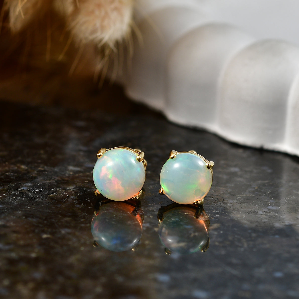 D'Joy Ethiopian Opal Solitaire Stud Earring with Screw Back in 18K Vermeil Yellow Gold Plated Sterling Silver 2.15 Ct. V32519180 3