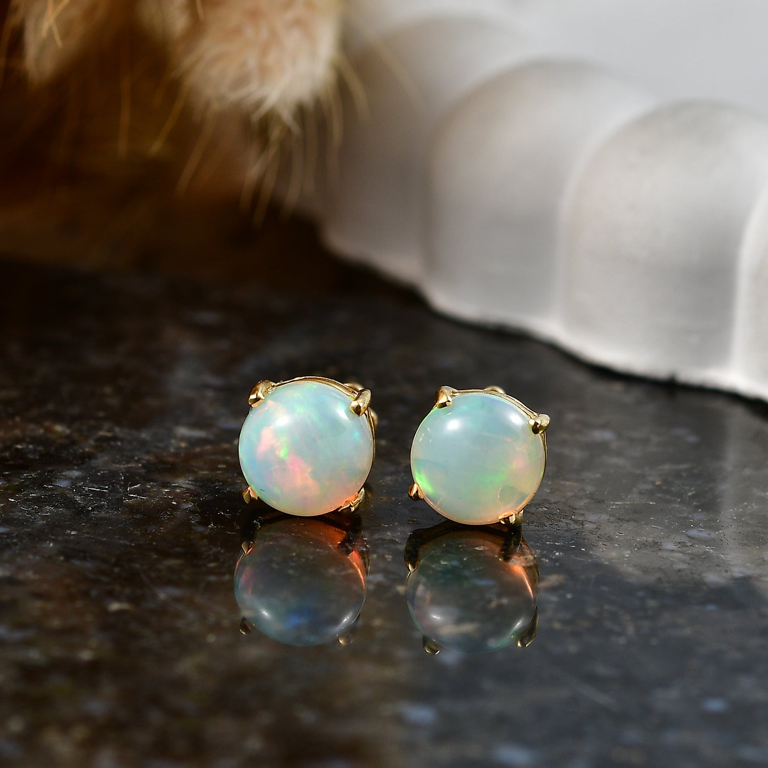D'Joy Ethiopian Opal Solitaire Stud Earring with Screw Back in 18K Vermeil Yellow Gold Plated Sterling Silver 2.15 Ct. V32519180 3