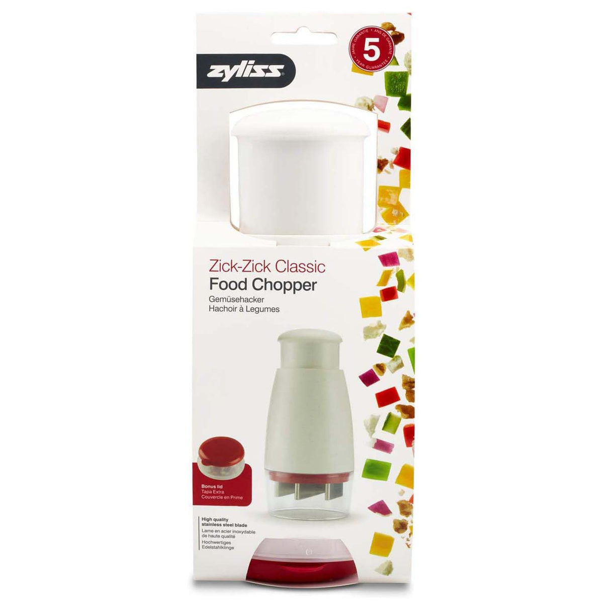 Zyliss Zick-Zick Classic Food Chopper - Manual Handheld White Vegetable Slicer, Premium 1 Cup Capacity Stainless Steel Rotating Blade Onion Dicer with Lockable Handle V32516276 2
