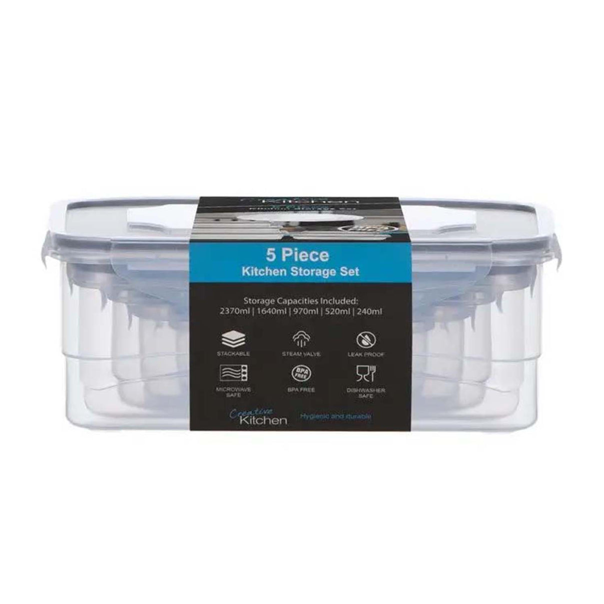 Kitchen Utensils 5-Piece BPA-Free Plastic Food Storage Containers - Grey 8599433 2