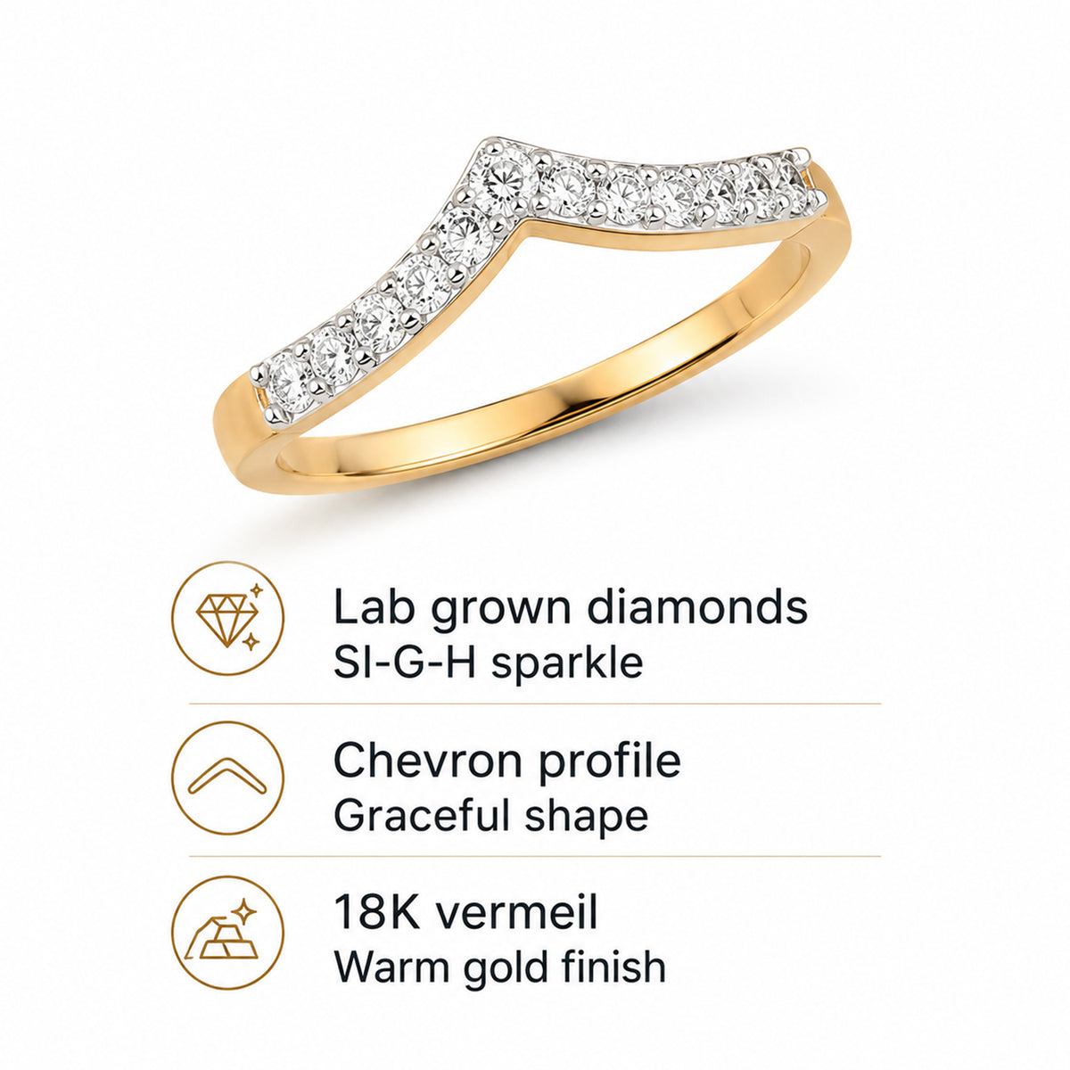 LUXURIANT Lab Grown Diamond Wishbone Ring in 18K Vermeil Yellow Gold Plated Sterling Silver (SI-G-H) 8600422 4