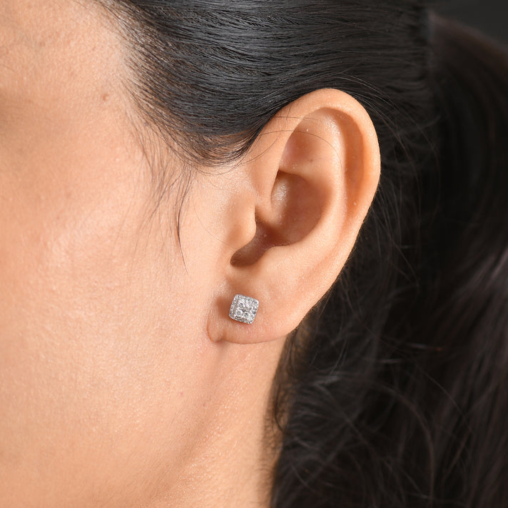 LUXURIANT Lab Grown Diamond Cluster Earring with Push Post in Yellow Gold Plated Sterling Silver  (SI-G-H) 8600479 2