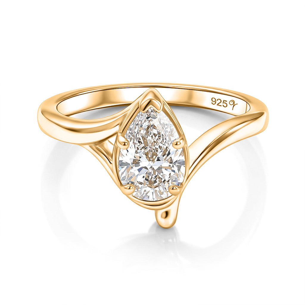 Lucy Q - SGL Certified Lab Grown Diamond (SI/G-H) Drop Solitaire Ring in 18K Vermeil Yellow Gold Plated Sterling Silver 1.00 Ct._8600483