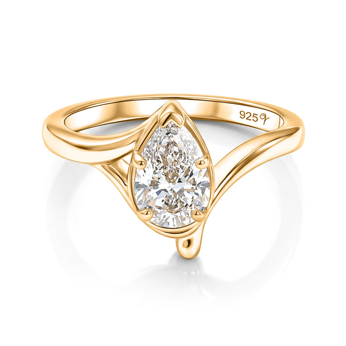 Lucy Q - SGL Certified Lab Grown Diamond (SI-G-H) Drop Solitaire Ring in 18K Vermeil Yellow Gold Plated Sterling Silver 1.00 Ct. 8600483 1
