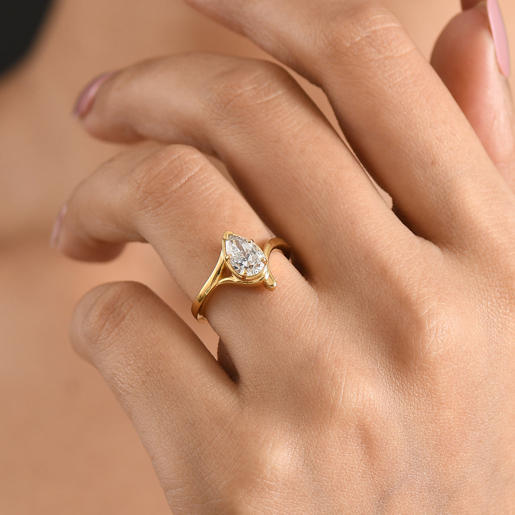 Lucy Q - SGL Certified Lab Grown Diamond (SI/G-H) Drop Solitaire Ring in 18K Vermeil Yellow Gold Plated Sterling Silver 1.00 Ct._8600483_1