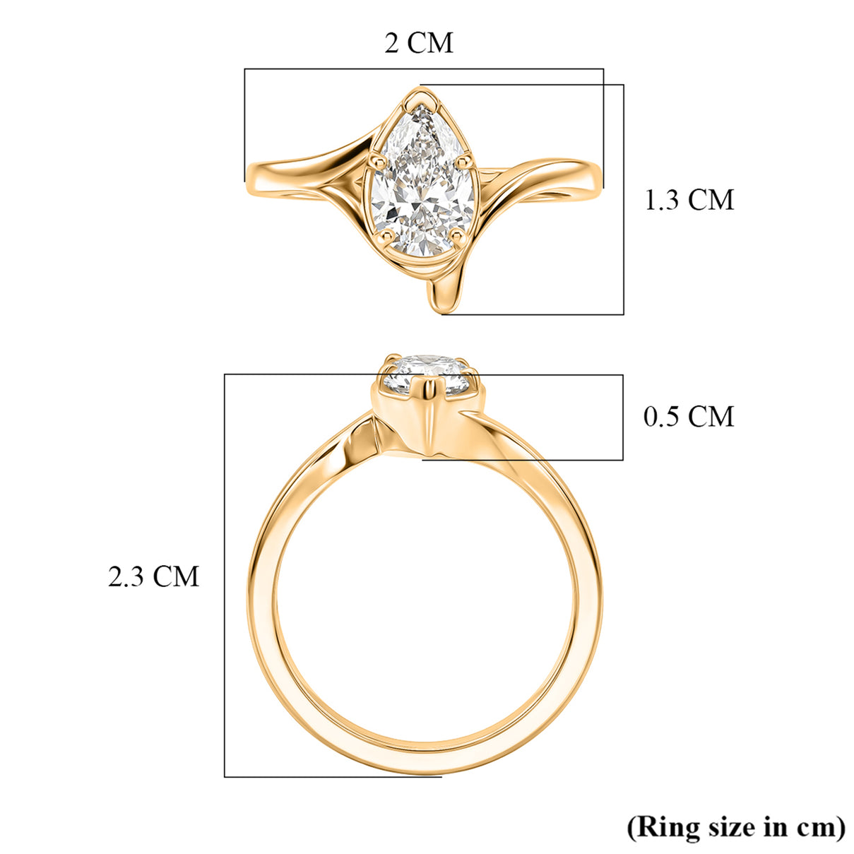 Lucy Q - SGL Certified Lab Grown Diamond (SI/G-H) Drop Solitaire Ring in 18K Vermeil Yellow Gold Plated Sterling Silver 1.00 Ct. 8600483 8