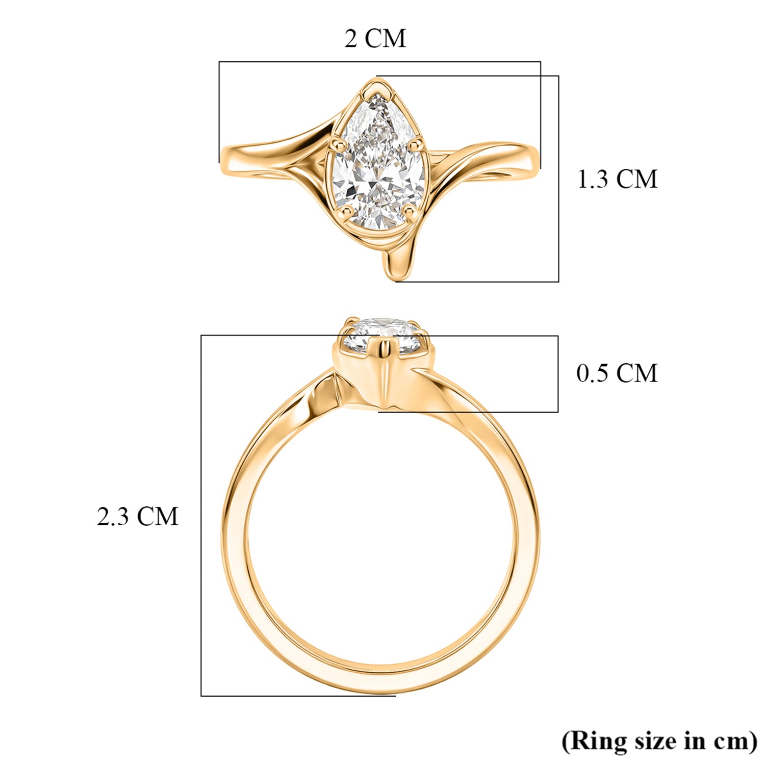 Lucy Q - SGL Certified Lab Grown Diamond (SI/G-H) Drop Solitaire Ring in 18K Vermeil Yellow Gold Plated Sterling Silver 1.00 Ct. 8600483 8
