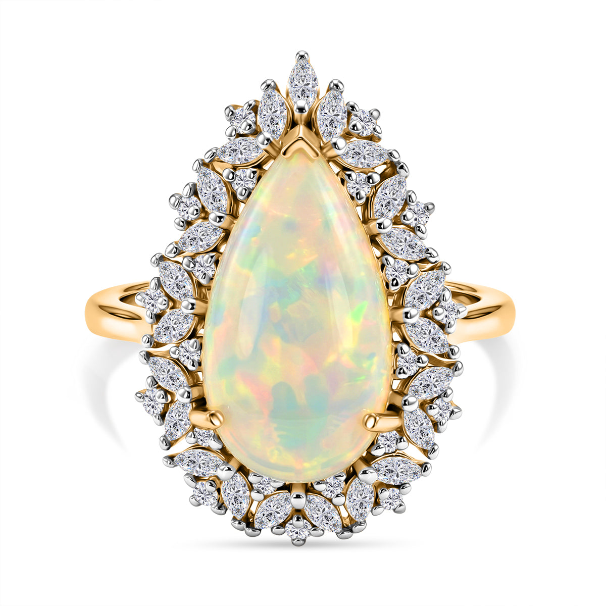 D'Joy - AAA Ethiopian Opal &amp; Moissanite Halo Ring in 18K Vermeil Yellow Gold Plated Sterling Silver 5.40 Ct. 8600484 0