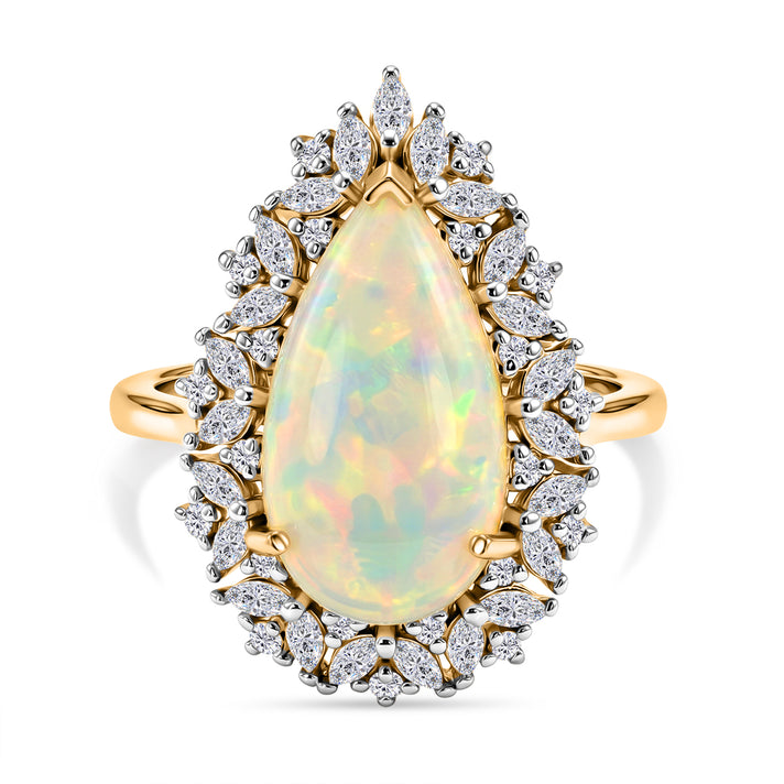 D'Joy - AAA Ethiopian Opal &amp; Moissanite Halo Ring in 18K Vermeil Yellow Gold Plated Sterling Silver 5.40 Ct. 8600484 1