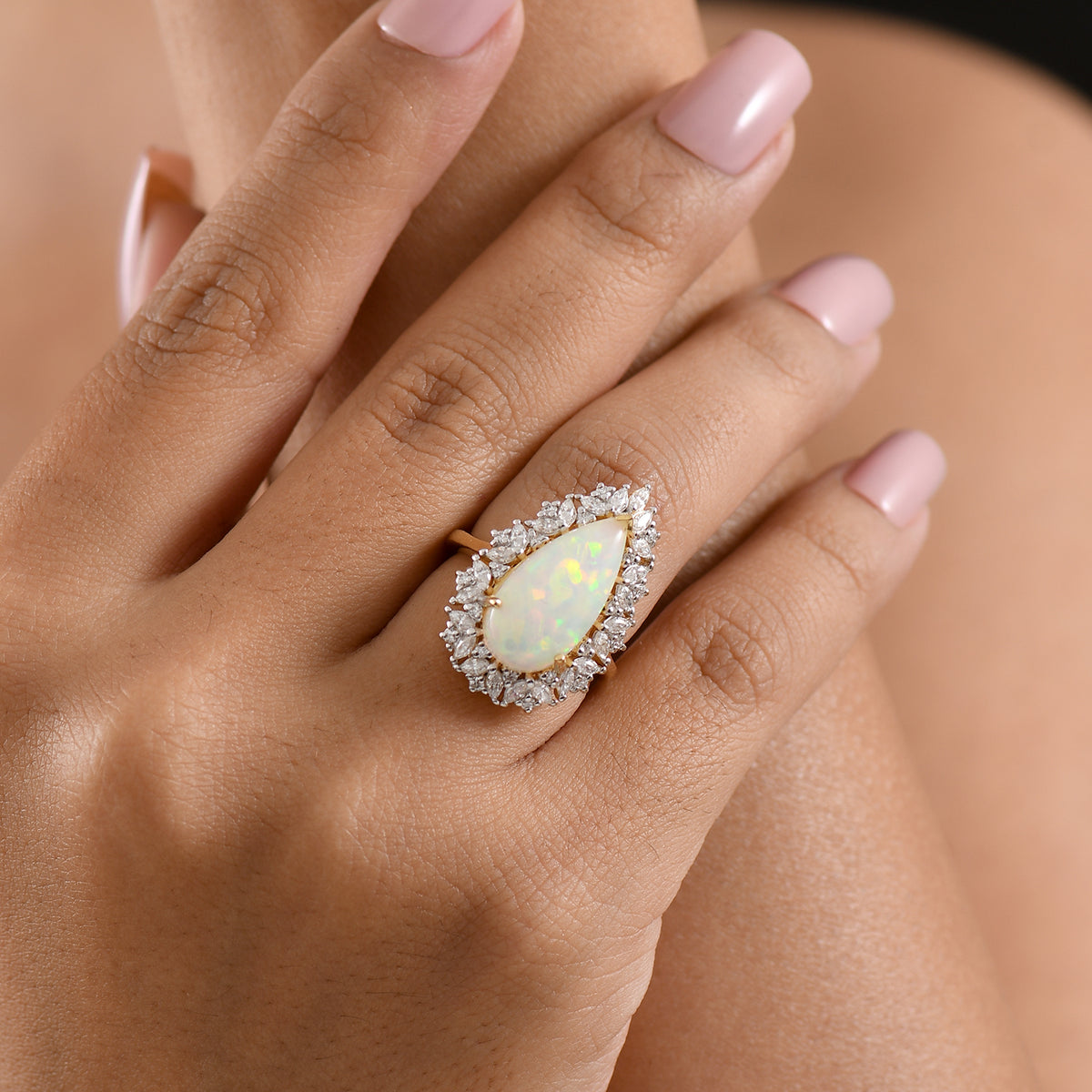 D'Joy - AAA Ethiopian Opal &amp; Moissanite Halo Ring in 18K Vermeil Yellow Gold Plated Sterling Silver 5.40 Ct. 8600484 2
