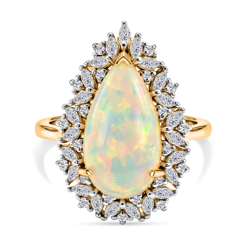 D'Joy - AAA Ethiopian Opal & Moissanite Halo Ring in 18K Vermeil Yellow Gold Plated Sterling Silver 5.40 Ct._8600485