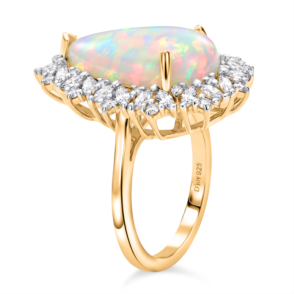 D'Joy - AAA Ethiopian Opal & Moissanite Halo Ring in 18K Vermeil Yellow Gold Plated Sterling Silver 5.40 Ct._8600487_3