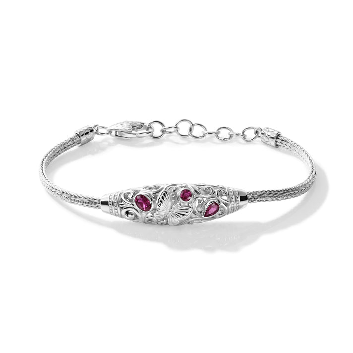 D'Joy Fissure Filled Ruby Sterling Silver Butterfly Bracelet (Size - 8) with Clasp, Silver Wt. 12.30 Gms 8600507 1