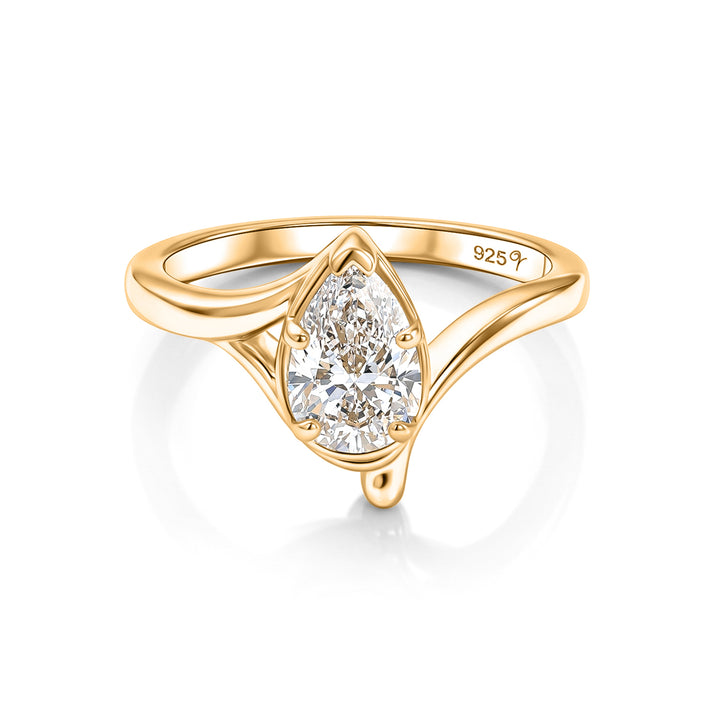Lucy Q - SGL Certified Lab Grown Diamond (SI/G-H) Drop Solitaire Ring in 18K Vermeil Yellow Gold Plated Sterling Silver 1.00 Ct. 8600509 1