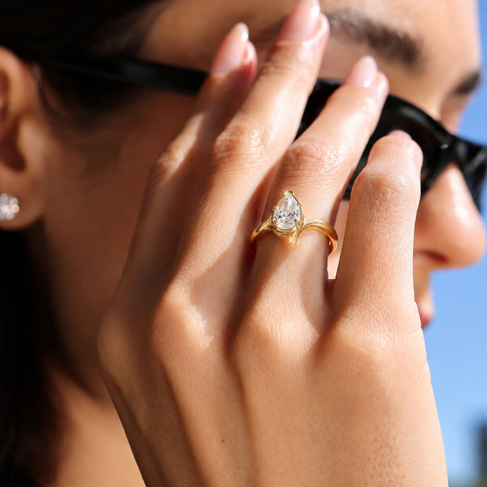 Lucy Q - SGL Certified Lab Grown Diamond (SI/G-H) Drop Solitaire Ring in 18K Vermeil Yellow Gold Plated Sterling Silver 1.00 Ct. 8600509 2