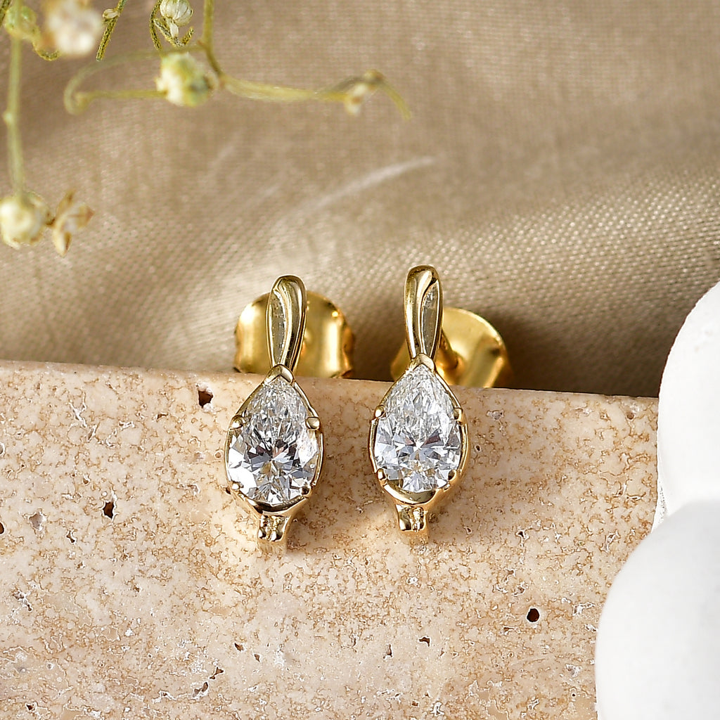 Lucy Q - SGL Certified Lab Grown Diamond (SI/G-H) Solitaire Stud Push Post Drop Earrings in 18K Gold Vermeil Sterling Silver 1.00 Ct._8600518_2