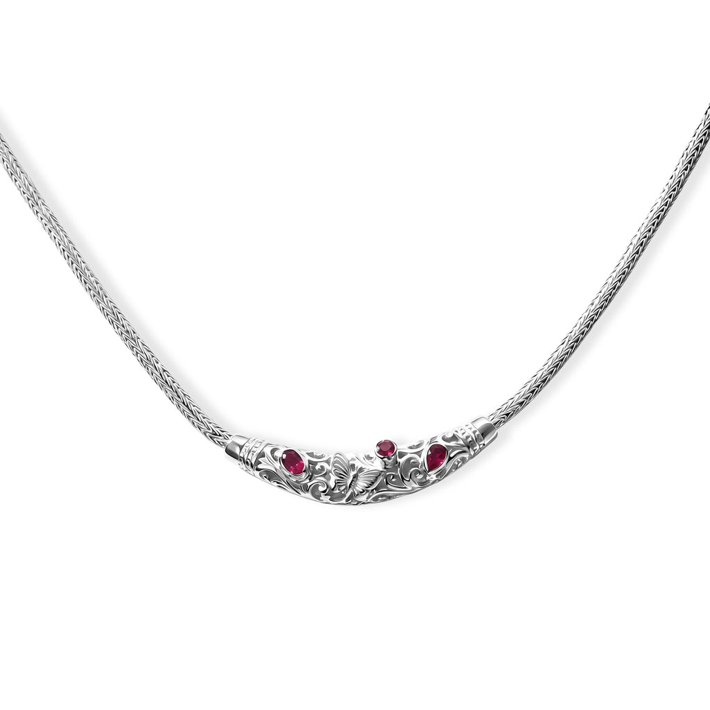Royal Bali Collection - D'Joy Ruby Sterling Silver Necklace (Size - 20) with Clasp, Silver Wt. 21.16 Gms_8600531