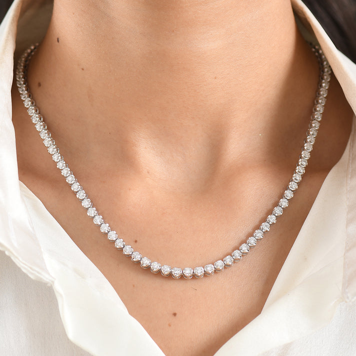 NYC CloseOut- Lab Grown Diamond (SI-G-H) Tennis Necklace (Size - 20) in Rhodium Overlay Sterling Silver 8.00 Ct, Silver Wt. 26.00 Gms 8600535 2