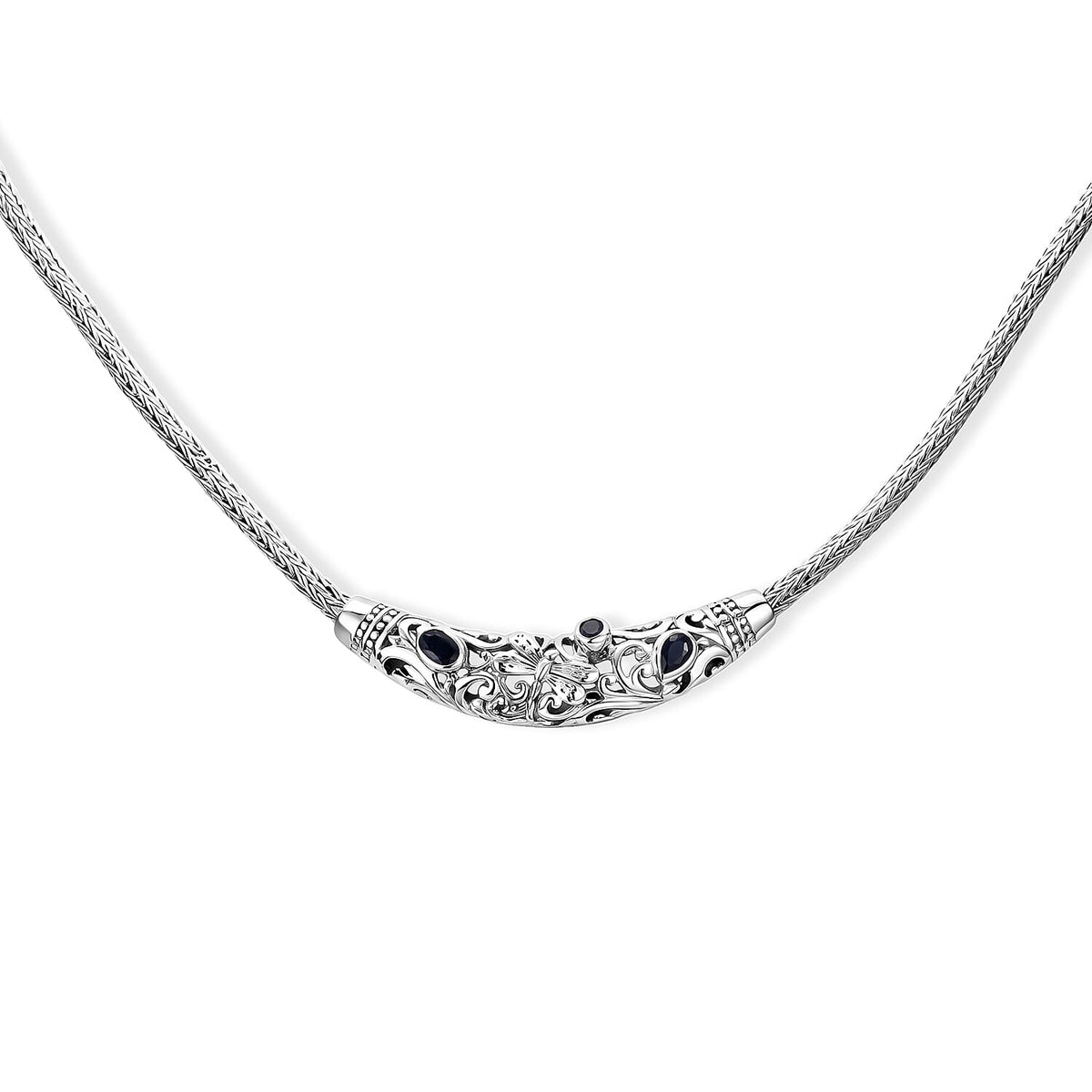 D'Joy Blue Sapphire Sterling Silver Butterfly Necklace (Size - 20) with Clasp, Silver Wt. 21.26 Gms 8600547 0