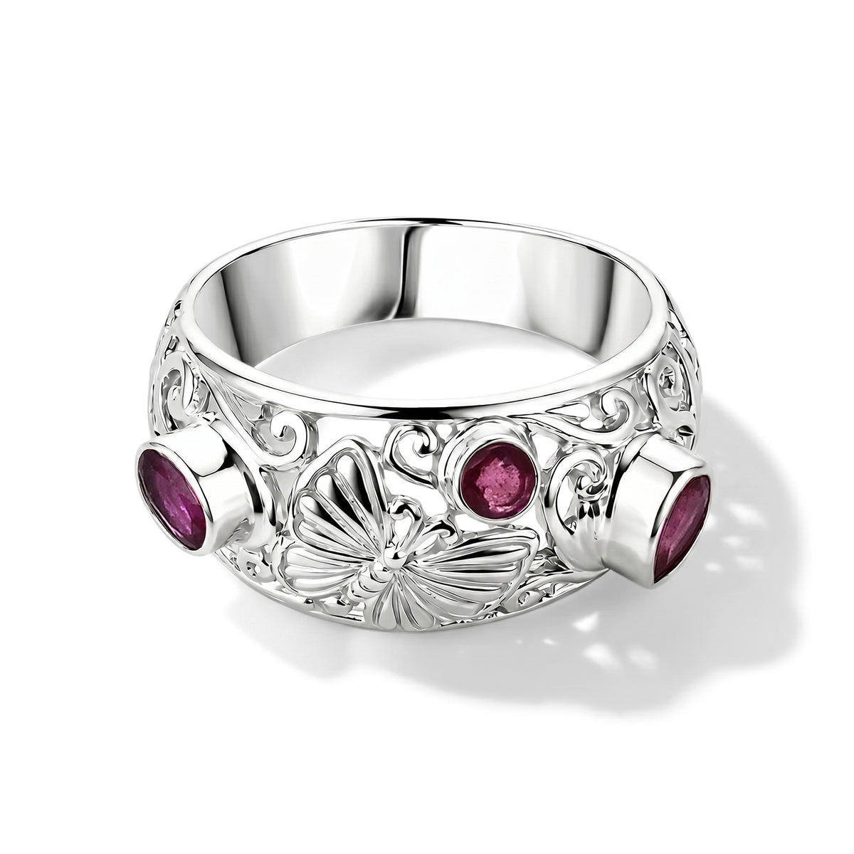 D'Joy Ruby Sterling Silver Butterfly Motif Band Ring V32516625 0