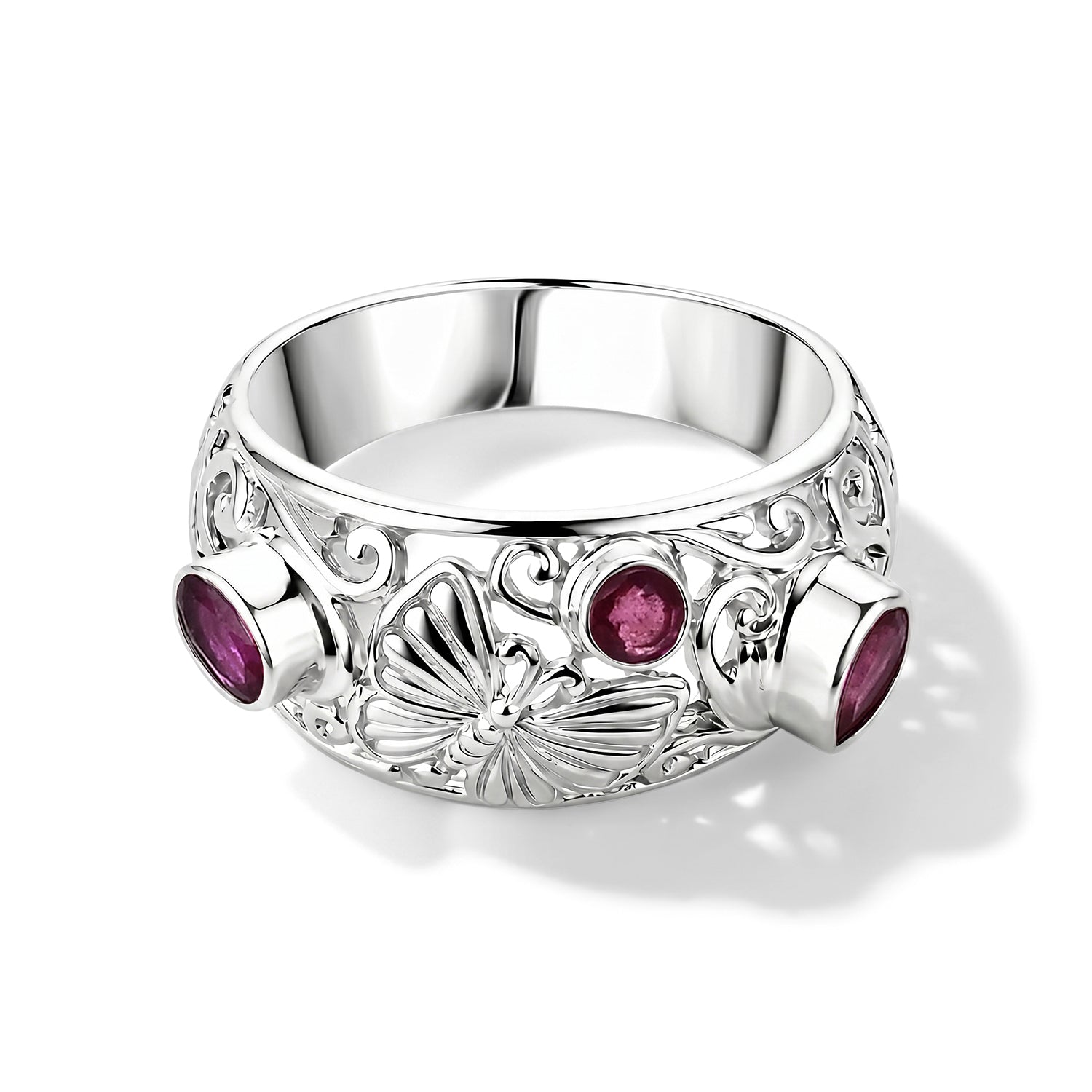 D'Joy Ruby Sterling Silver Butterfly Motif Band Ring V32516625 0